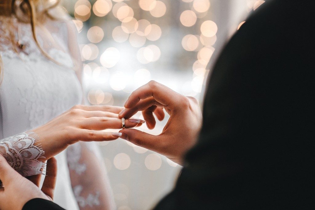 wedding photo of putting on the ring