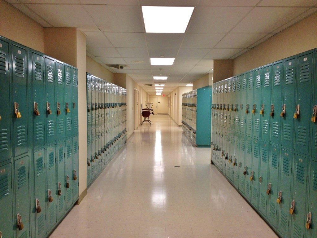 lockers of school hallway