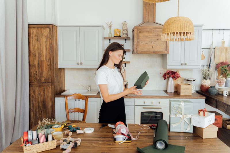 a woman wrapping some gifts